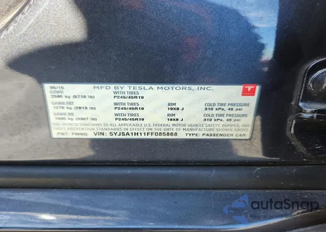 2015 Tesla Model S 85 from USA, damaged, VIN 5YJSA1H11FF085868